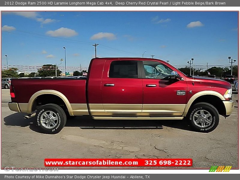 Deep Cherry Red Crystal Pearl / Light Pebble Beige/Bark Brown 2012 Dodge Ram 2500 HD Laramie Longhorn Mega Cab 4x4