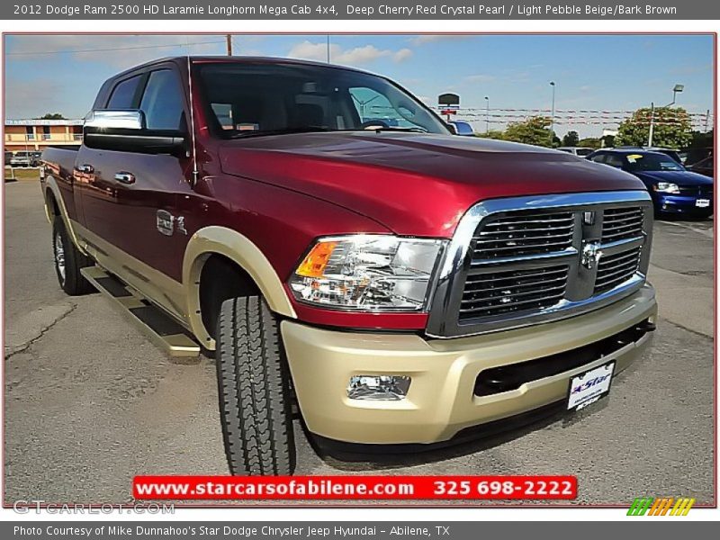 Deep Cherry Red Crystal Pearl / Light Pebble Beige/Bark Brown 2012 Dodge Ram 2500 HD Laramie Longhorn Mega Cab 4x4