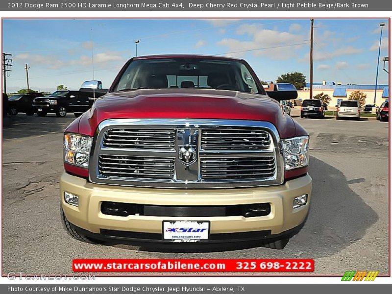 Deep Cherry Red Crystal Pearl / Light Pebble Beige/Bark Brown 2012 Dodge Ram 2500 HD Laramie Longhorn Mega Cab 4x4