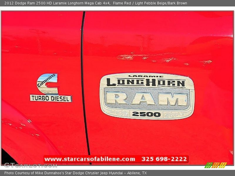 Flame Red / Light Pebble Beige/Bark Brown 2012 Dodge Ram 2500 HD Laramie Longhorn Mega Cab 4x4