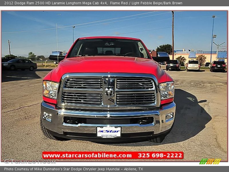 Flame Red / Light Pebble Beige/Bark Brown 2012 Dodge Ram 2500 HD Laramie Longhorn Mega Cab 4x4