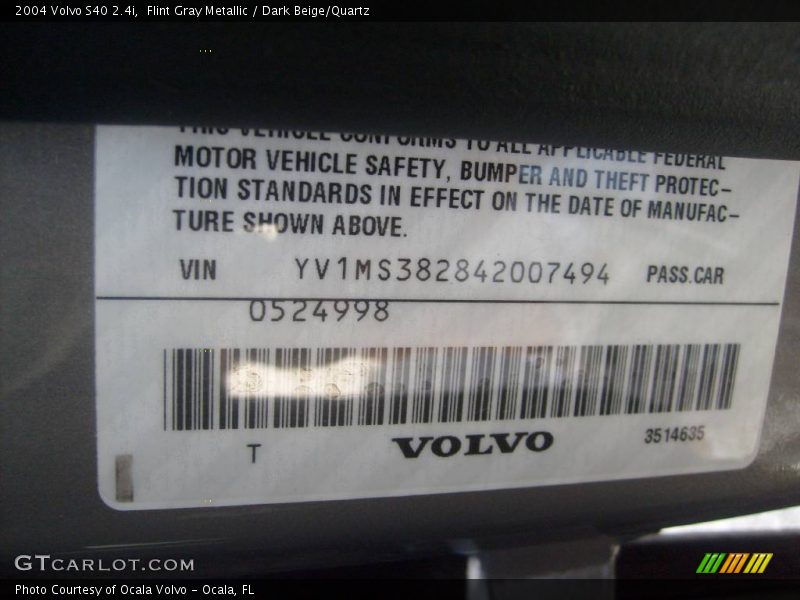 Flint Gray Metallic / Dark Beige/Quartz 2004 Volvo S40 2.4i