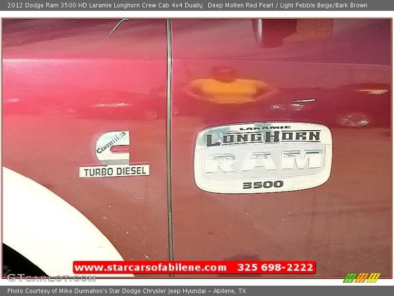 Deep Molten Red Pearl / Light Pebble Beige/Bark Brown 2012 Dodge Ram 3500 HD Laramie Longhorn Crew Cab 4x4 Dually