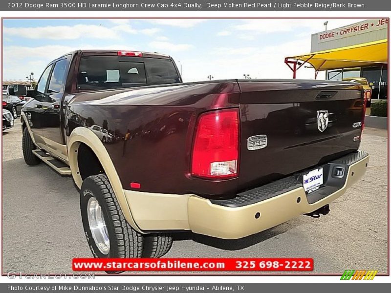 Deep Molten Red Pearl / Light Pebble Beige/Bark Brown 2012 Dodge Ram 3500 HD Laramie Longhorn Crew Cab 4x4 Dually