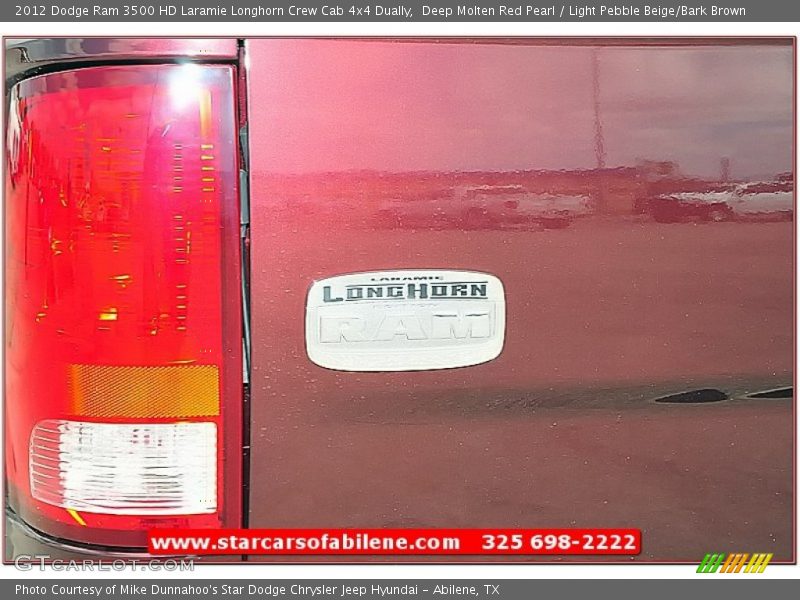 Deep Molten Red Pearl / Light Pebble Beige/Bark Brown 2012 Dodge Ram 3500 HD Laramie Longhorn Crew Cab 4x4 Dually