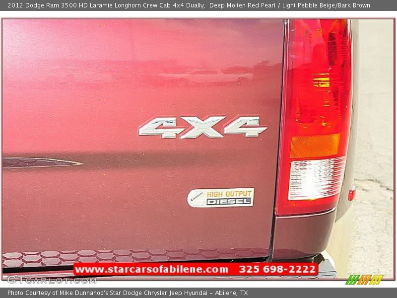Deep Molten Red Pearl / Light Pebble Beige/Bark Brown 2012 Dodge Ram 3500 HD Laramie Longhorn Crew Cab 4x4 Dually
