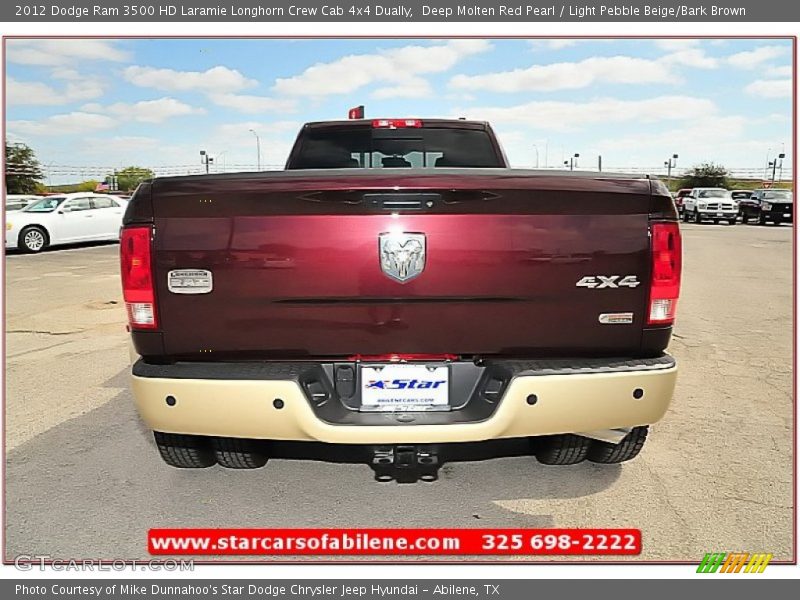 Deep Molten Red Pearl / Light Pebble Beige/Bark Brown 2012 Dodge Ram 3500 HD Laramie Longhorn Crew Cab 4x4 Dually