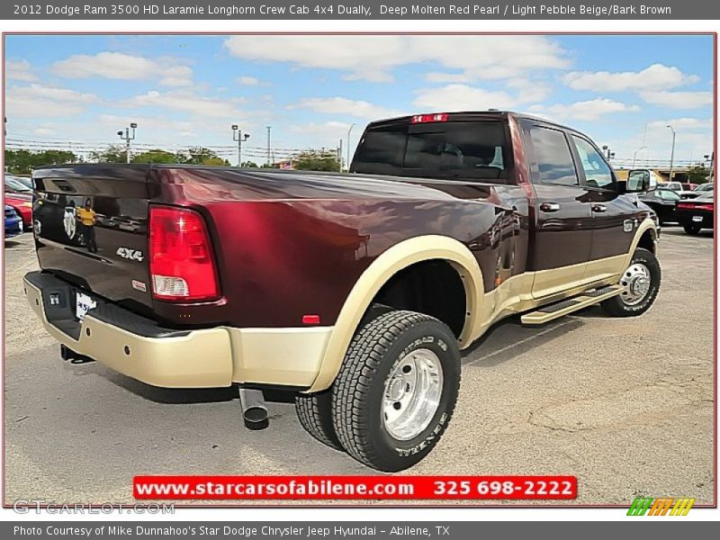 Deep Molten Red Pearl / Light Pebble Beige/Bark Brown 2012 Dodge Ram 3500 HD Laramie Longhorn Crew Cab 4x4 Dually