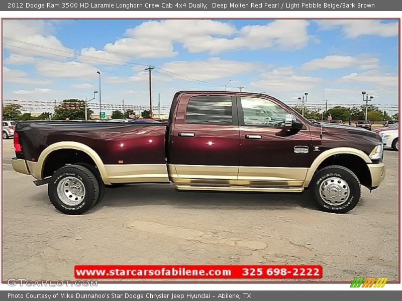 Deep Molten Red Pearl / Light Pebble Beige/Bark Brown 2012 Dodge Ram 3500 HD Laramie Longhorn Crew Cab 4x4 Dually