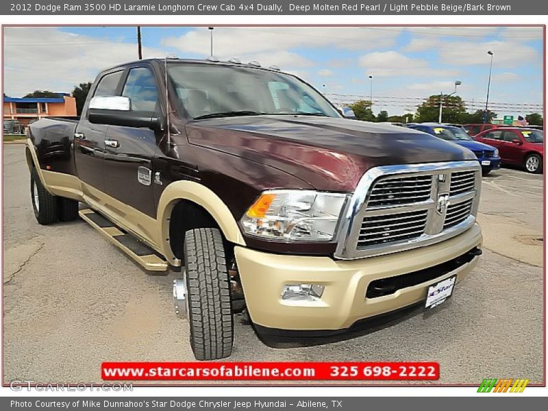 Deep Molten Red Pearl / Light Pebble Beige/Bark Brown 2012 Dodge Ram 3500 HD Laramie Longhorn Crew Cab 4x4 Dually