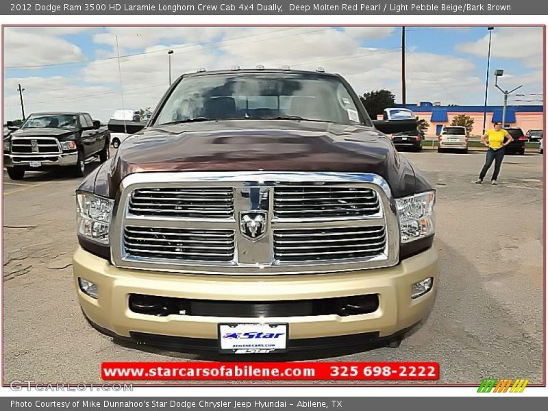 Deep Molten Red Pearl / Light Pebble Beige/Bark Brown 2012 Dodge Ram 3500 HD Laramie Longhorn Crew Cab 4x4 Dually