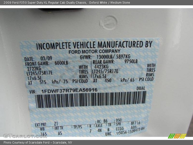 Oxford White / Medium Stone 2009 Ford F350 Super Duty XL Regular Cab Dually Chassis