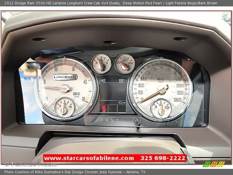 Deep Molten Red Pearl / Light Pebble Beige/Bark Brown 2012 Dodge Ram 3500 HD Laramie Longhorn Crew Cab 4x4 Dually