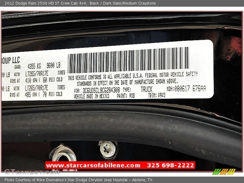 Black / Dark Slate/Medium Graystone 2012 Dodge Ram 2500 HD ST Crew Cab 4x4