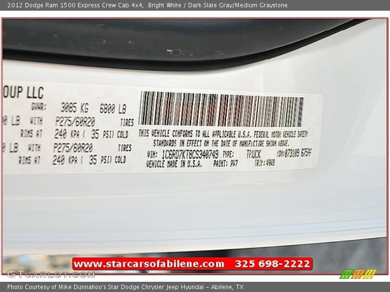 Bright White / Dark Slate Gray/Medium Graystone 2012 Dodge Ram 1500 Express Crew Cab 4x4