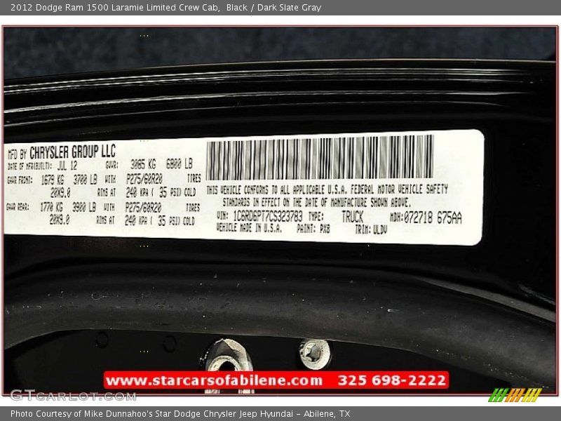 Black / Dark Slate Gray 2012 Dodge Ram 1500 Laramie Limited Crew Cab