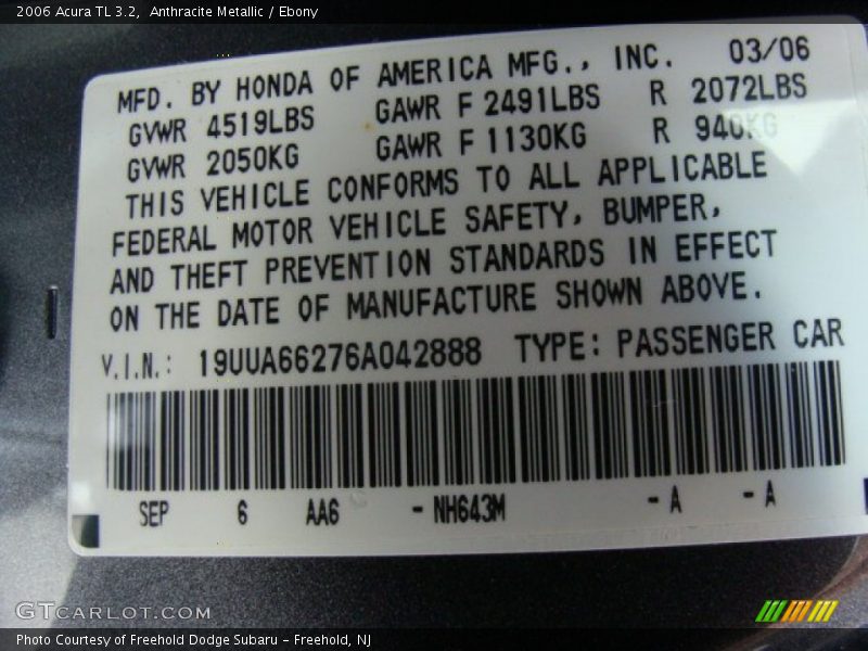 Anthracite Metallic / Ebony 2006 Acura TL 3.2