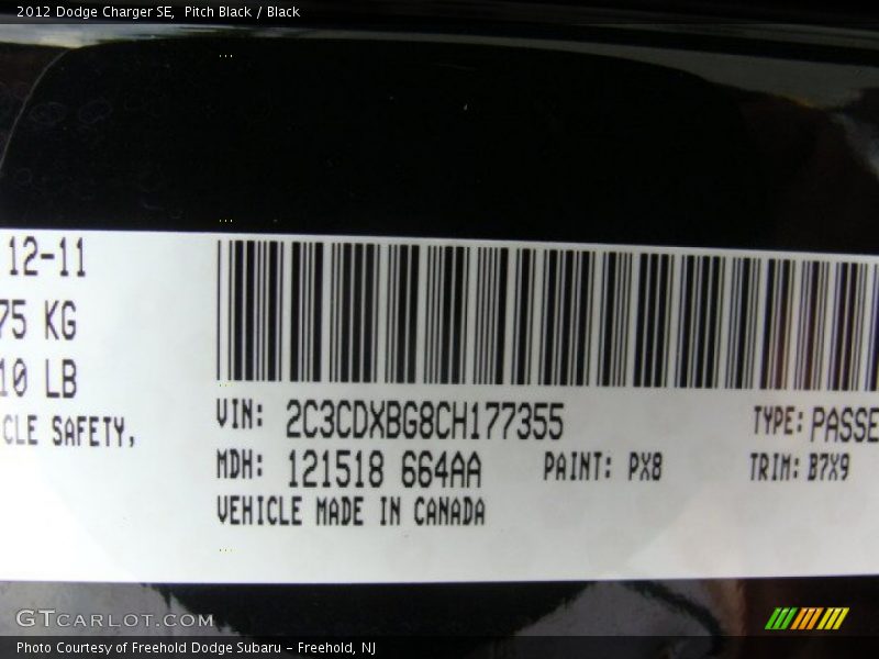 Pitch Black / Black 2012 Dodge Charger SE