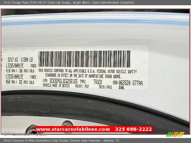 Bright White / Dark Slate/Medium Graystone 2012 Dodge Ram 3500 HD ST Crew Cab Dually