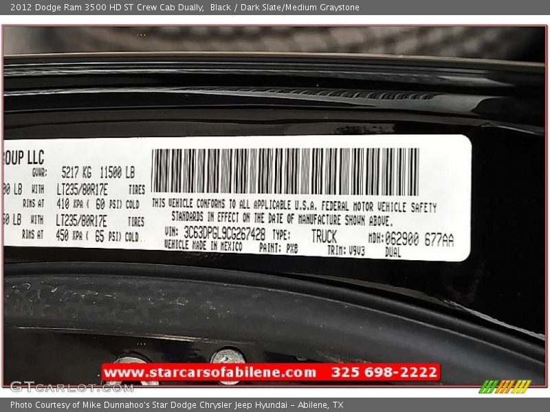 Black / Dark Slate/Medium Graystone 2012 Dodge Ram 3500 HD ST Crew Cab Dually
