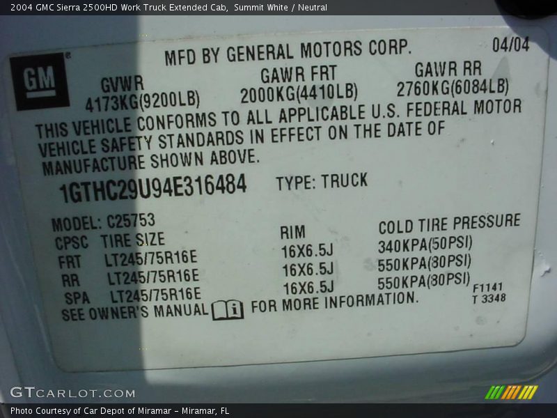 Summit White / Neutral 2004 GMC Sierra 2500HD Work Truck Extended Cab