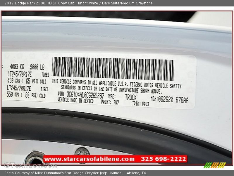 Bright White / Dark Slate/Medium Graystone 2012 Dodge Ram 2500 HD ST Crew Cab