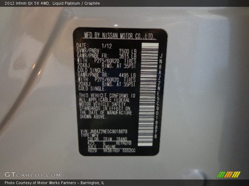Liquid Platinum / Graphite 2012 Infiniti QX 56 4WD
