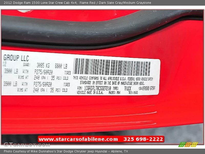 Flame Red / Dark Slate Gray/Medium Graystone 2012 Dodge Ram 1500 Lone Star Crew Cab 4x4