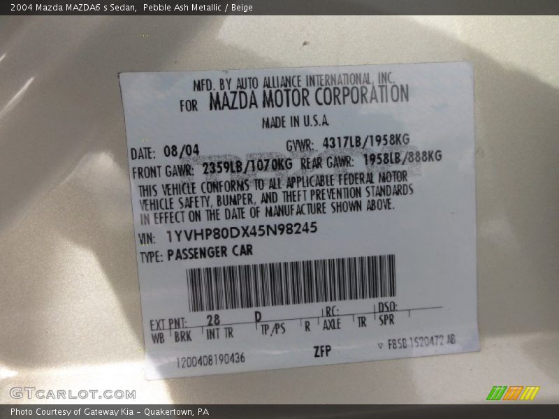 Pebble Ash Metallic / Beige 2004 Mazda MAZDA6 s Sedan