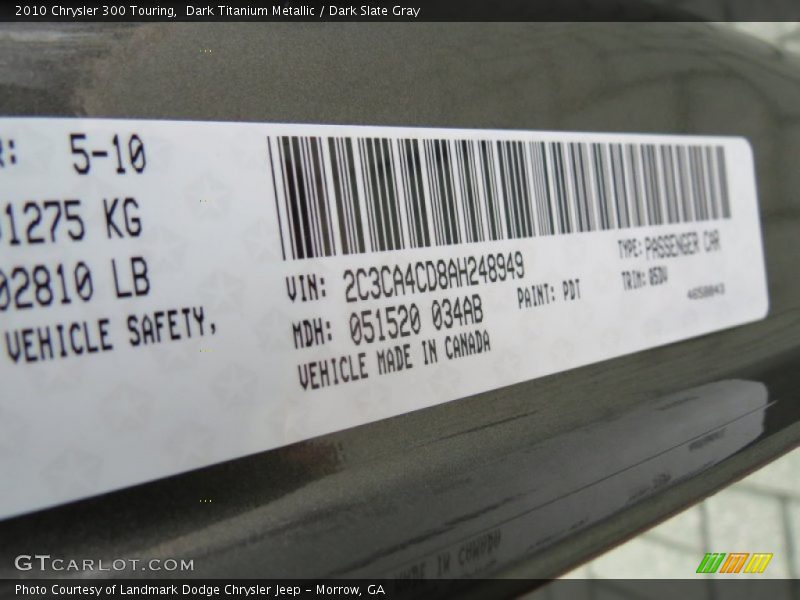 2010 300 Touring Dark Titanium Metallic Color Code PDT