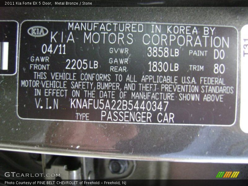 Metal Bronze / Stone 2011 Kia Forte EX 5 Door