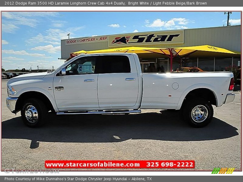 Bright White / Light Pebble Beige/Bark Brown 2012 Dodge Ram 3500 HD Laramie Longhorn Crew Cab 4x4 Dually
