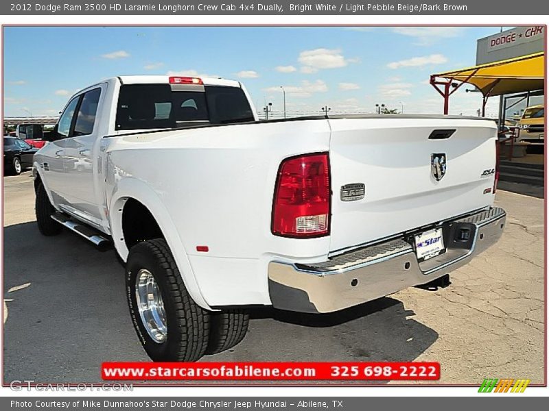 Bright White / Light Pebble Beige/Bark Brown 2012 Dodge Ram 3500 HD Laramie Longhorn Crew Cab 4x4 Dually