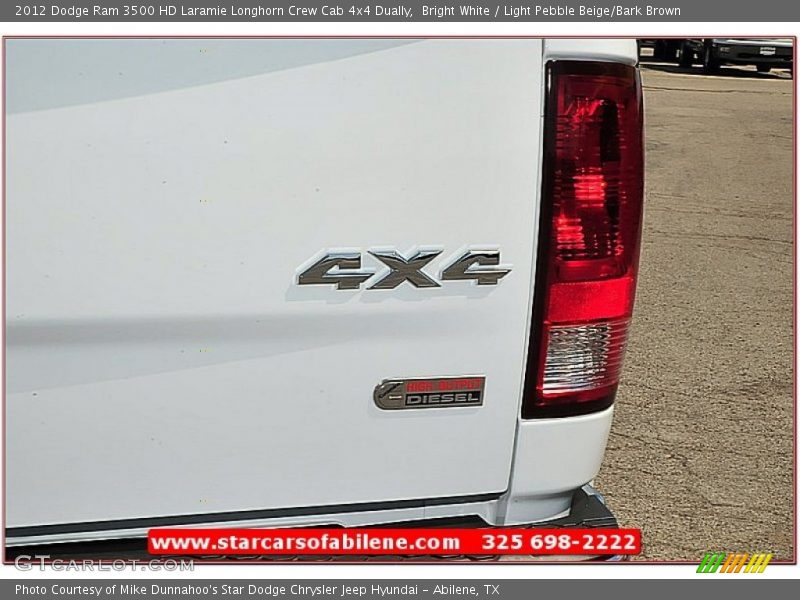 Bright White / Light Pebble Beige/Bark Brown 2012 Dodge Ram 3500 HD Laramie Longhorn Crew Cab 4x4 Dually