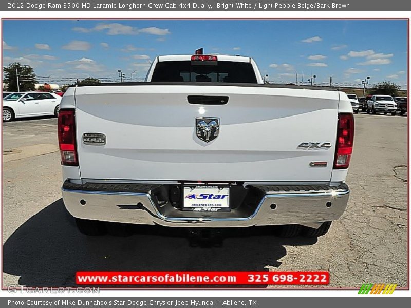 Bright White / Light Pebble Beige/Bark Brown 2012 Dodge Ram 3500 HD Laramie Longhorn Crew Cab 4x4 Dually
