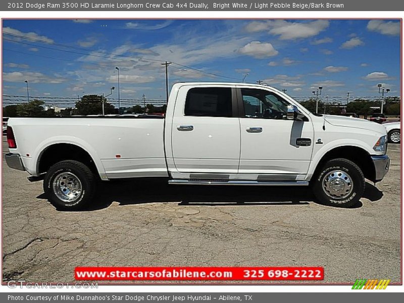 Bright White / Light Pebble Beige/Bark Brown 2012 Dodge Ram 3500 HD Laramie Longhorn Crew Cab 4x4 Dually