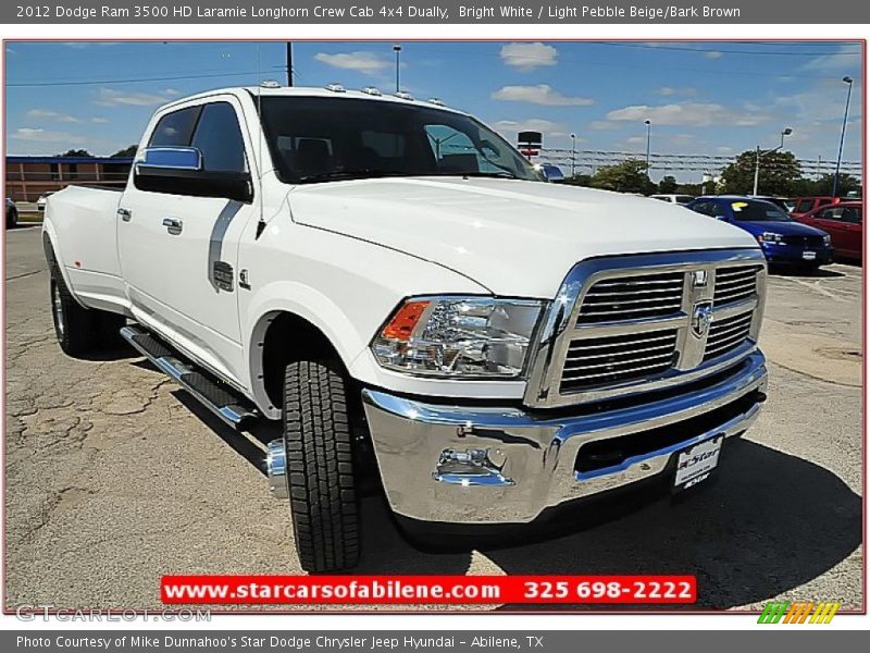 Bright White / Light Pebble Beige/Bark Brown 2012 Dodge Ram 3500 HD Laramie Longhorn Crew Cab 4x4 Dually