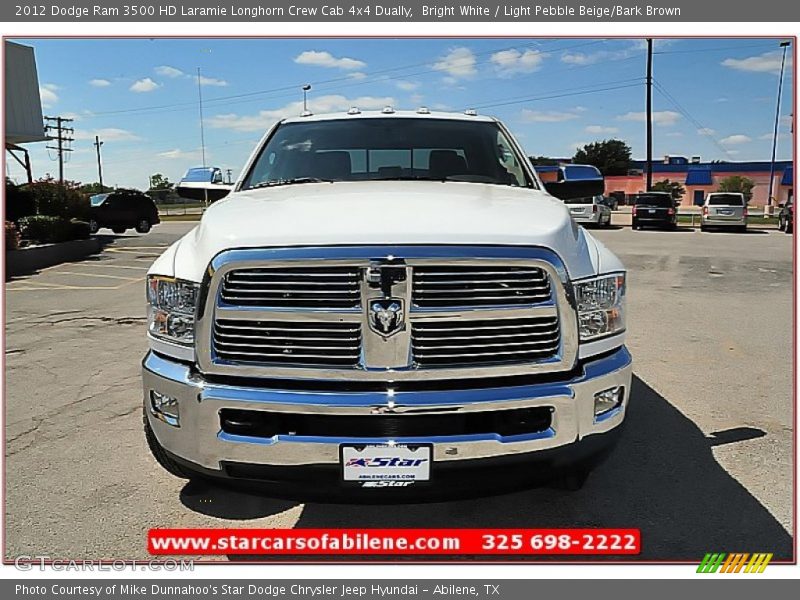 Bright White / Light Pebble Beige/Bark Brown 2012 Dodge Ram 3500 HD Laramie Longhorn Crew Cab 4x4 Dually