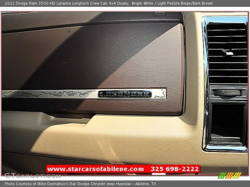 Bright White / Light Pebble Beige/Bark Brown 2012 Dodge Ram 3500 HD Laramie Longhorn Crew Cab 4x4 Dually