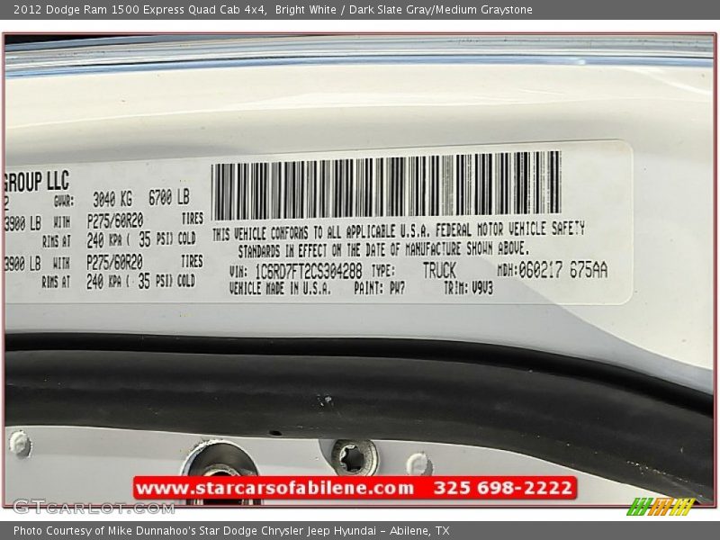 Bright White / Dark Slate Gray/Medium Graystone 2012 Dodge Ram 1500 Express Quad Cab 4x4