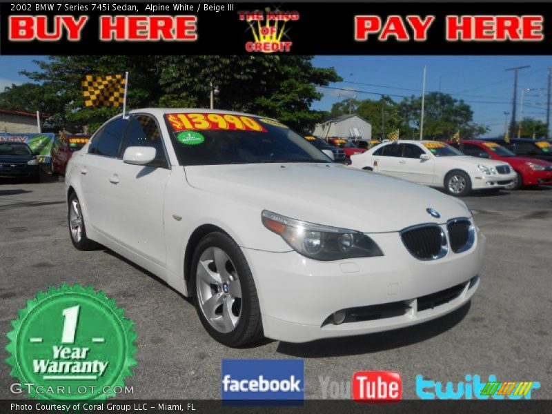 Alpine White / Beige III 2002 BMW 7 Series 745i Sedan