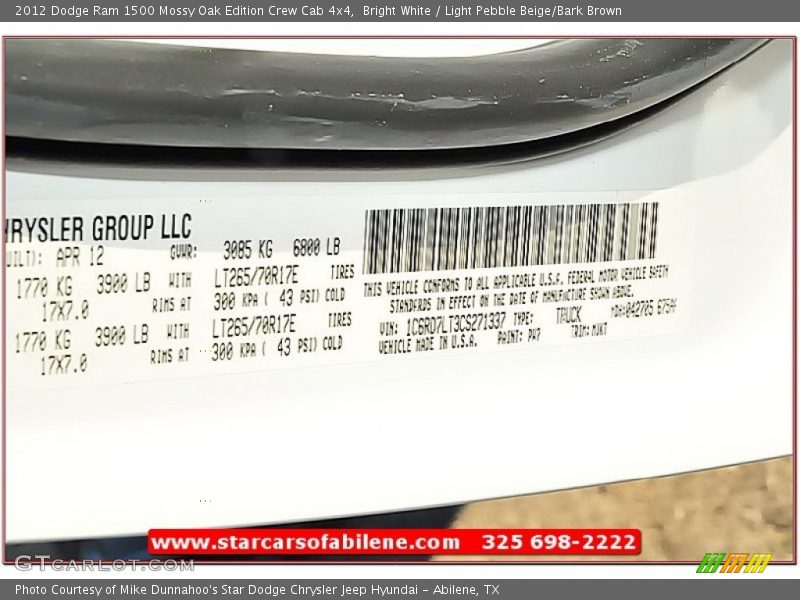 Bright White / Light Pebble Beige/Bark Brown 2012 Dodge Ram 1500 Mossy Oak Edition Crew Cab 4x4