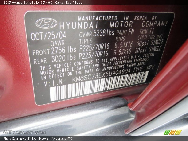 Canyon Red / Beige 2005 Hyundai Santa Fe LX 3.5 4WD