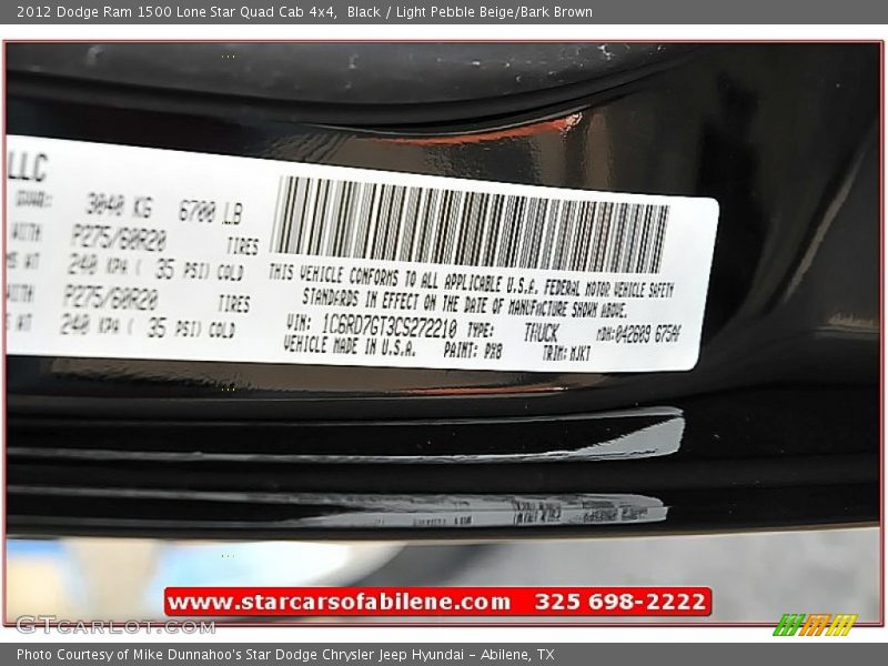 Black / Light Pebble Beige/Bark Brown 2012 Dodge Ram 1500 Lone Star Quad Cab 4x4