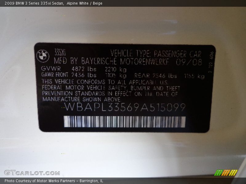 Alpine White / Beige 2009 BMW 3 Series 335xi Sedan