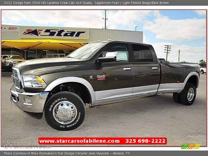 Sagebrush Pearl / Light Pebble Beige/Bark Brown 2012 Dodge Ram 3500 HD Laramie Crew Cab 4x4 Dually