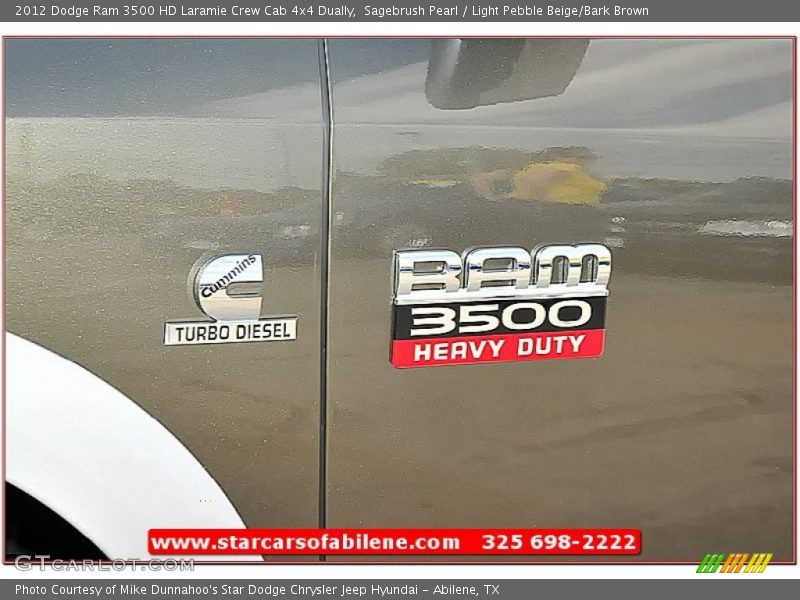 Sagebrush Pearl / Light Pebble Beige/Bark Brown 2012 Dodge Ram 3500 HD Laramie Crew Cab 4x4 Dually