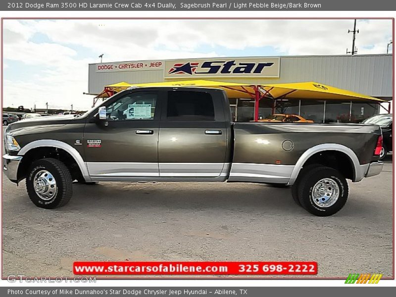 Sagebrush Pearl / Light Pebble Beige/Bark Brown 2012 Dodge Ram 3500 HD Laramie Crew Cab 4x4 Dually