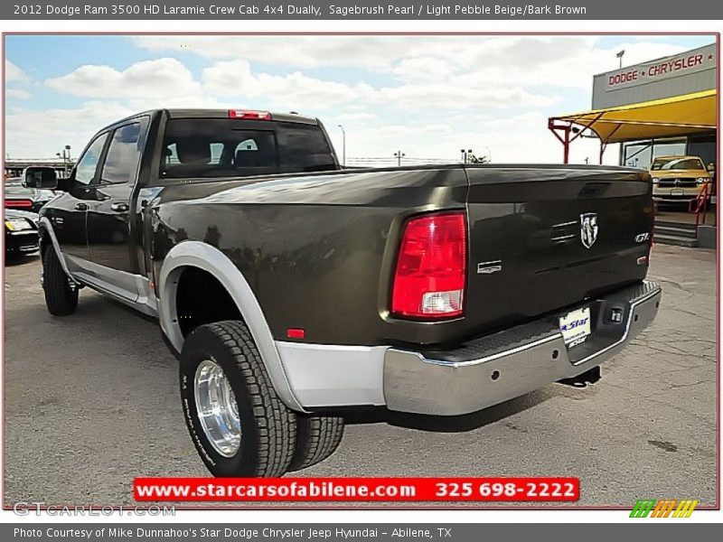 Sagebrush Pearl / Light Pebble Beige/Bark Brown 2012 Dodge Ram 3500 HD Laramie Crew Cab 4x4 Dually