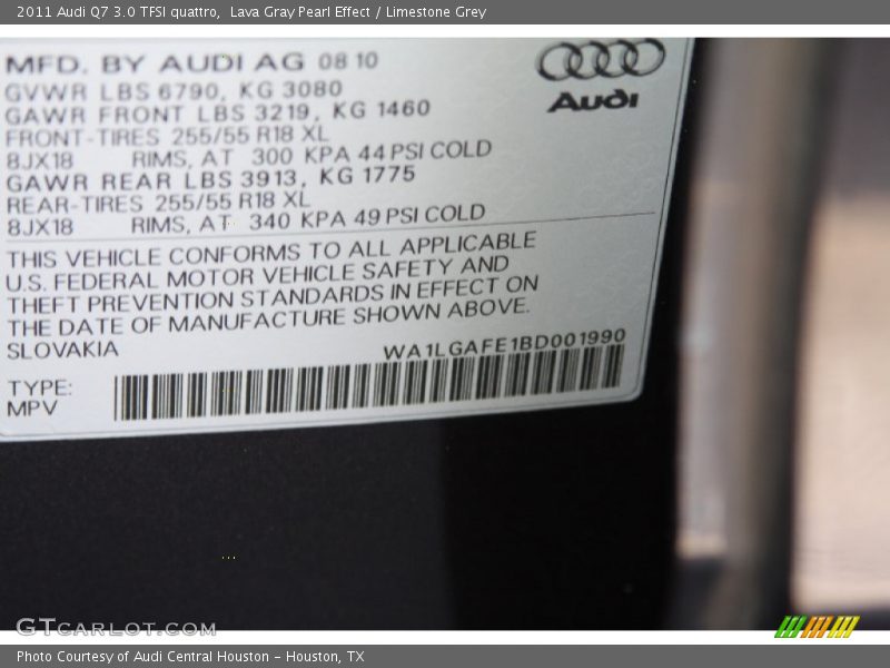 Lava Gray Pearl Effect / Limestone Grey 2011 Audi Q7 3.0 TFSI quattro